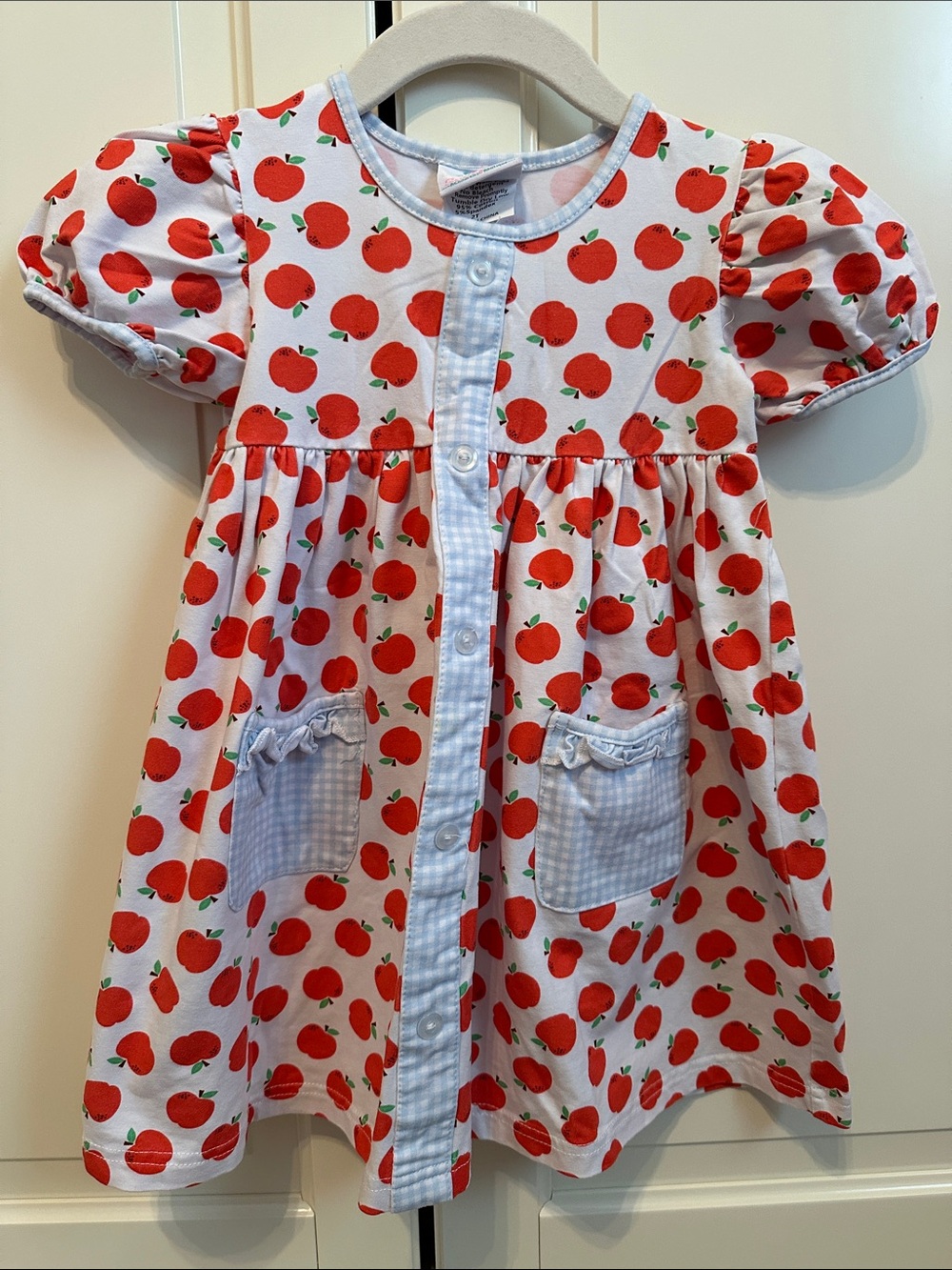 Red Apple Print Toddler Dress with Gingham Trim